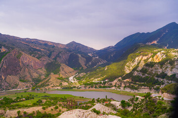 authentic nature of dagestan and its highlands and beautiful rocky views, mountains and water, river and canyon, beautiful wildlife views