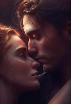 Romance Novel Book Cover Love, Man Woman Embrace, Digital Illustration