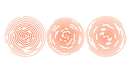 Red concentric ripple circles set. Sonar or sound wave rings collection. Epicentre, target, radar, vibration element concepts. Radial signal. 