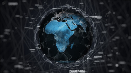 Earth globe in night time surrounded by digital noise
