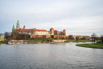 Naklejka na ściany i meble Wawel Royal Castle and Vistula River view. Krakow, Poland.