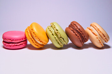 Colourful Macarons in a row