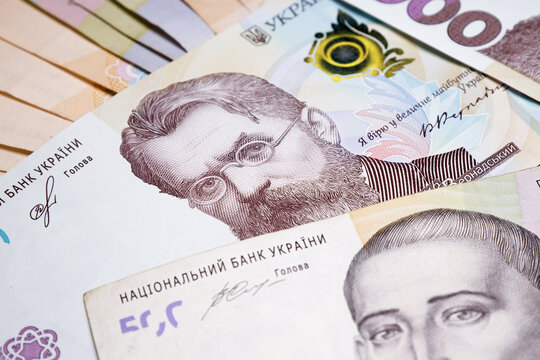 Close-up of Ukrainian hryvna money. High quality photo