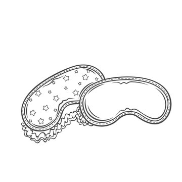 recommend clip art: Sleeping masks line icon vector illustration. Hand drawn outline beauty sleepwear, masks with blank cover and pattern of stars, cute blindfold for relaxation and healthy sleep at night of women