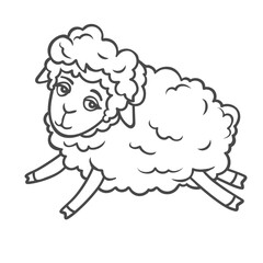 Sheep jumping line icon vector illustration. Hand drawn outline funny baby lamb running with jumps to count before sleeping and relax at night, side view of single domestic adorable little sheep