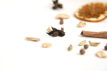 a set of spices for a warming drink in winter. ingredients for winter hot drinks(tea, mulled wine, punch).