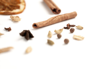 a set of spices for a warming drink in winter. ingredients for winter hot drinks(tea, mulled wine, punch).