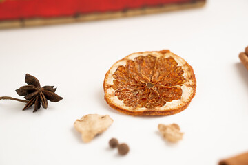 a set of spices for a warming drink in winter. ingredients for winter hot drinks(tea, mulled wine, punch).