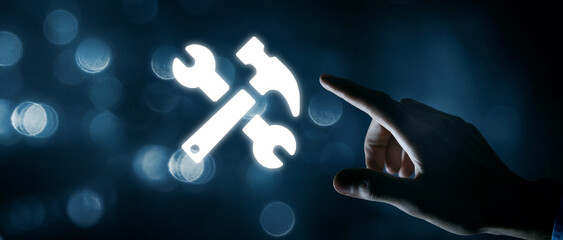 Electronic technical support concept. Wrenches