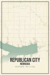 Retro US city map of Republican City, Nebraska. Vintage street map.