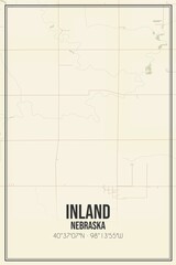 Retro US city map of Inland, Nebraska. Vintage street map.