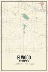 Retro US city map of Elwood, Nebraska. Vintage street map.