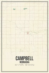 Retro US city map of Campbell, Nebraska. Vintage street map.