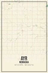 Retro US city map of Ayr, Nebraska. Vintage street map.