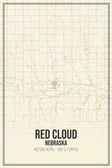 Retro US city map of Red Cloud, Nebraska. Vintage street map.