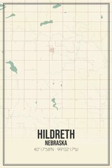 Retro US city map of Hildreth, Nebraska. Vintage street map.