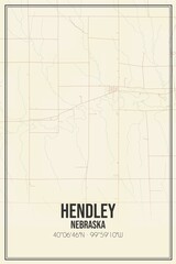 Retro US city map of Hendley, Nebraska. Vintage street map.