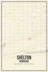 Retro US city map of Shelton, Nebraska. Vintage street map.