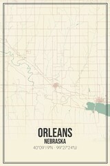 Retro US city map of Orleans, Nebraska. Vintage street map.