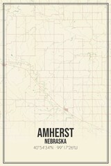 Retro US city map of Amherst, Nebraska. Vintage street map.
