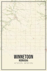 Retro US city map of Winnetoon, Nebraska. Vintage street map.
