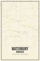 Retro US city map of Waterbury, Nebraska. Vintage street map.