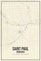 Retro US city map of Saint Paul, Nebraska. Vintage street map.