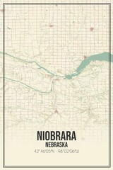 Retro US city map of Niobrara, Nebraska. Vintage street map.