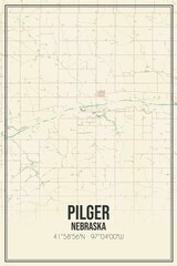 Retro US city map of Pilger, Nebraska. Vintage street map.