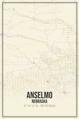 Retro US city map of Anselmo, Nebraska. Vintage street map.