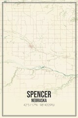 Retro US city map of Spencer, Nebraska. Vintage street map.