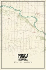 Retro US city map of Ponca, Nebraska. Vintage street map.