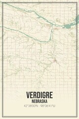 Retro US city map of Verdigre, Nebraska. Vintage street map.