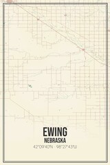 Retro US city map of Ewing, Nebraska. Vintage street map.