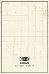 Retro US city map of Dixon, Nebraska. Vintage street map.