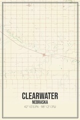 Retro US city map of Clearwater, Nebraska. Vintage street map.