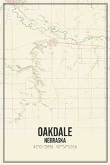Retro US city map of Oakdale, Nebraska. Vintage street map.