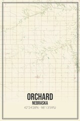 Retro US city map of Orchard, Nebraska. Vintage street map.