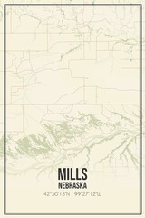 Fototapeta premium Retro US city map of Mills, Nebraska. Vintage street map.