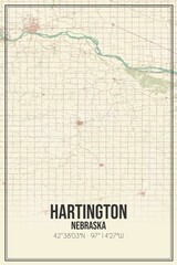 Retro US city map of Hartington, Nebraska. Vintage street map.