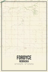 Retro US city map of Fordyce, Nebraska. Vintage street map.