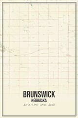 Retro US city map of Brunswick, Nebraska. Vintage street map.