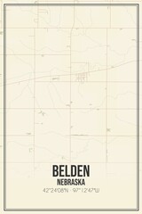 Retro US city map of Belden, Nebraska. Vintage street map.