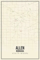 Retro US city map of Allen, Nebraska. Vintage street map.