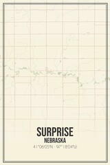 Retro US city map of Surprise, Nebraska. Vintage street map.