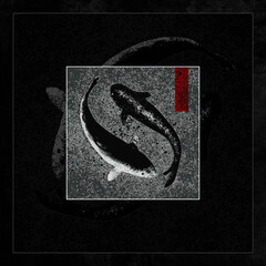 illustration, two fish on a black background
