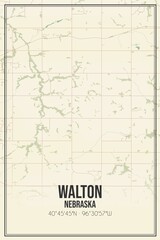 Retro US city map of Walton, Nebraska. Vintage street map.