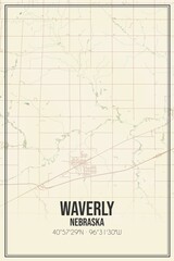 Retro US city map of Waverly, Nebraska. Vintage street map.