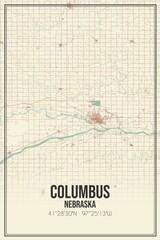 Obraz premium Retro US city map of Columbus, Nebraska. Vintage street map.