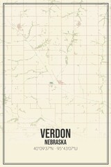 Retro US city map of Verdon, Nebraska. Vintage street map.